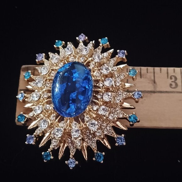 Blue & Gold Domed Brooch - Picture 4 of 4